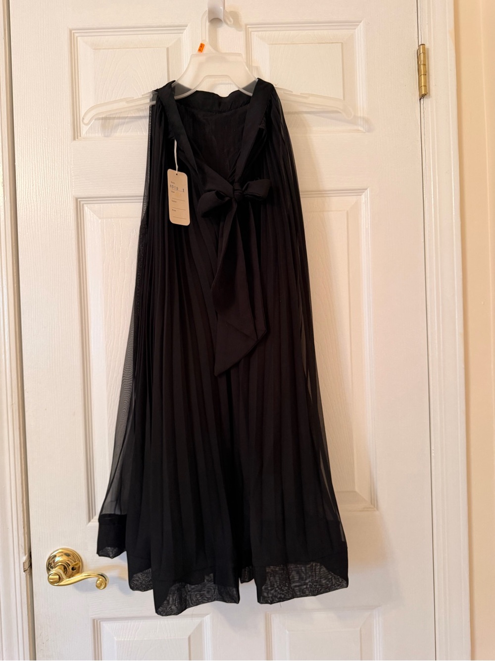 Scarlett Sleeveless Black Sheer Pleated Maxi Dress with Back Neck Tie NWT